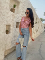 elegancka stylizacja z satynowym topem