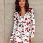 drapowana mini sukienka w czerwone kwiaty Roco Fashion