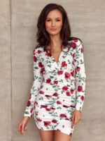 drapowana mini sukienka w czerwone kwiaty Roco Fashion