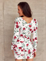 sukienka w czerwone kwiaty z długim rękawem Roco Fashion