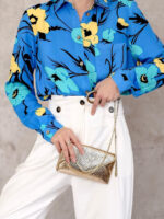 koszula w żółte kwiaty na niebieskim tle Simplicity