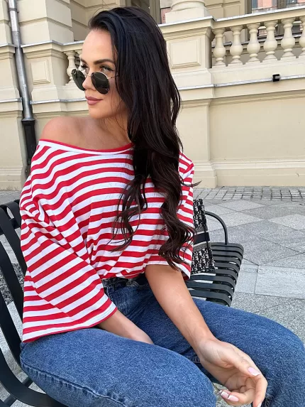 Bluzka w czerwono białe paski LaMilla