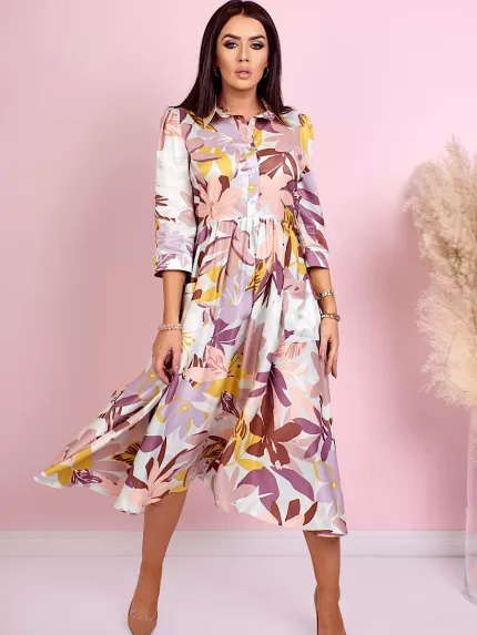 Midi sukienka w pastelowe kwiaty Lola Fashion.