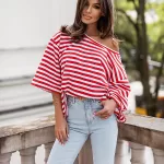 Bawełniana bluzka w czerwono białe paski LaMilla.
