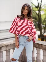 Bawełniana bluzka w czerwono białe paski LaMilla.