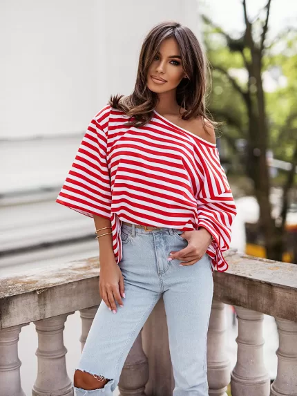 Bawełniana bluzka w czerwono białe paski LaMilla.