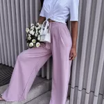 Szerokie, różowe spodnie z bawełny LaMilla