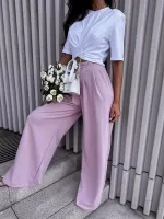 Szerokie, różowe spodnie z bawełny LaMilla