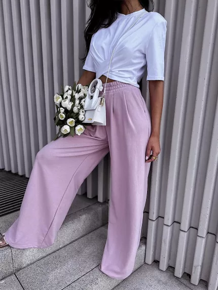 Szerokie, różowe spodnie z bawełny LaMilla