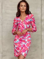 Zakładana sukienka z bufiastymi rękawami Roco Fashion