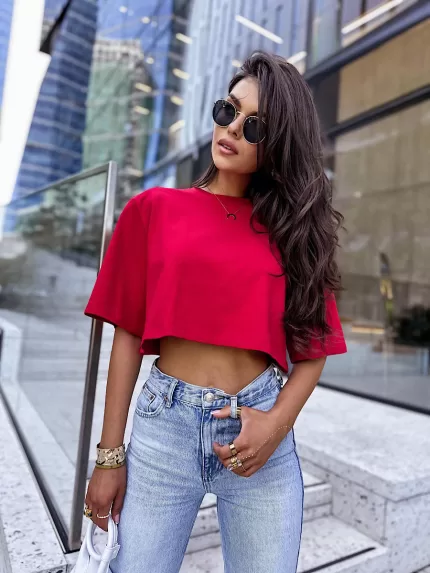 Czerwona bawełniana krótka bluzka LaMilla