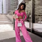 Różowe szerokie spodnie LaMilla