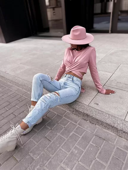 Bawełniana bluzka z długim rękawem i wiązaniem w stanie LaMilla