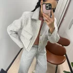 Krótka kurtka w szarą jodełkę LaMilla