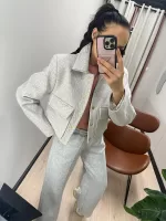 Krótka kurtka w szarą jodełkę LaMilla