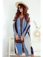 Długi rozpinany sweter w kolorze szaro niebieskim