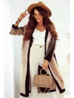 Długi niezapinany sweter w kolorach brązu