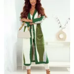 Długi wełniany, kolorowy kardigan polskiej produkcji