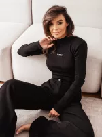 Prążkowana bluzka w czarnym kolorze z półgolfem LaMilla