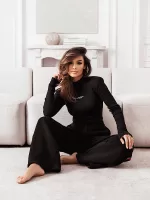 Czarny półgolf w prążek z bawełny LaMilla