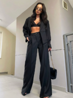 eleganckie szerokie czarne spodnie lamilla