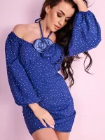 Mini sukienka w granatowym kolorze w białe groszki