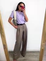 Beżowe szerokie spodnie Lamilla