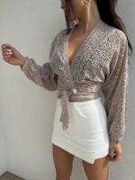 Beżowe wiązane kimono By Me