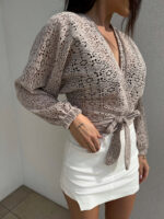 Ażurowe kimono wiązane w pasie By Me