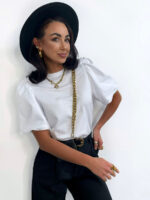 Biała bawełniana bluzka z bufiastym rękawem LaMilla