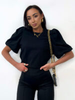 Czarna bluzka z bufiastym rękawem LaMilla