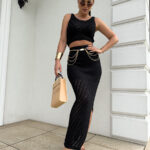 Czarny ażurowy komplet top i spódnica By Me