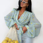 Miętowa bluzka w żółte cytrynki Lamilla