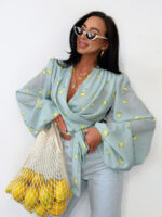 Miętowa bluzka w żółte cytrynki Lamilla