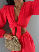 Wiązana bluzka i długie spodnie Lamilla