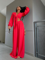 Długie szerokie spodnie z wiązana bluzką Lamilla