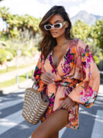 Elegancki kombinezon z satyny w kwiaty Lamilla