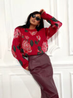 Czerwony sweter w kwiaty Lamilla