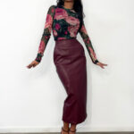 Bordowa spódnica z eko skóry Lamilla