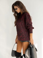 Bawełniana bluza w bordowym kolorze w czarna panterkę Bocca