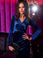 Sukienka welurowa Roco Fashion granatowa