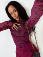 Bluzka siateczka LaMilla w bordowe kwiaty