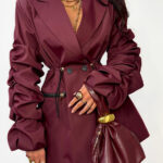 Marynarka LaMilla z marszczonymi rękawami bordowa