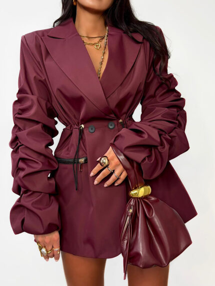 Marynarka LaMilla z marszczonymi rękawami bordowa