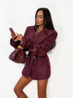 Długa marynarka LaMilla z ściąganym pasem i marszczonymi rękawami