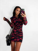 Mini sukienka siatka LaMilla w czerwone kwiaty