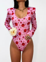 Body lamilla różowe w czerwone kwiaty