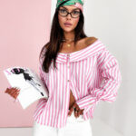 Koszula hiszpanka w różowo białe paski LaMilla