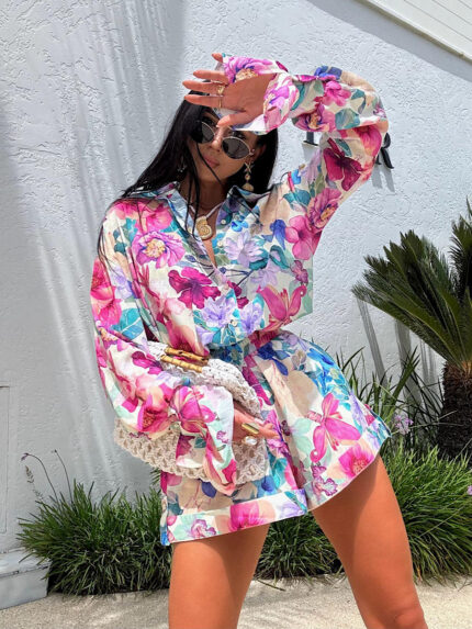 Komplet w kwiaty LaMilla lniany