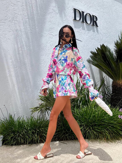 Lniany komplet w kwiaty LaMilla